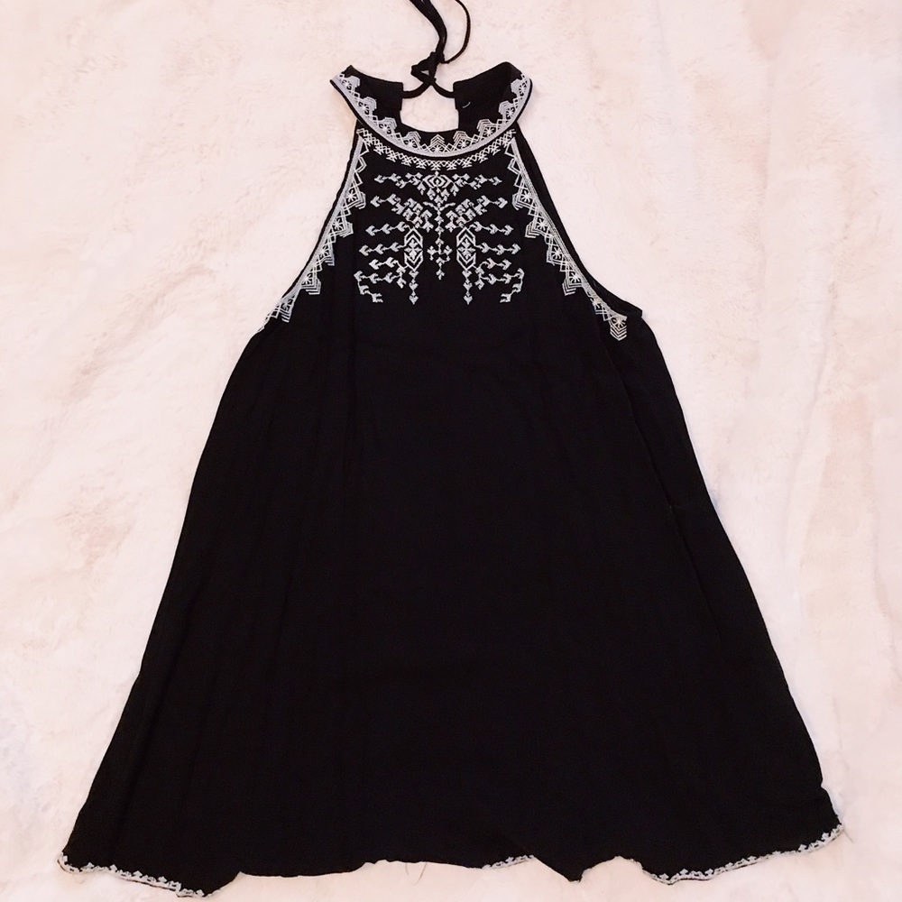 Black and white halter neck dress